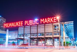 milwaukee public market at night, front entrance